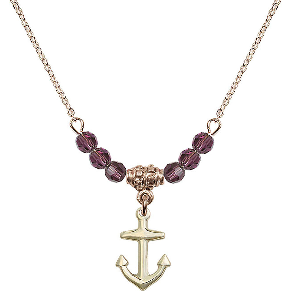 14kt Gold Filled Anchor Birthstone Necklace with Amethyst Beads - 4158