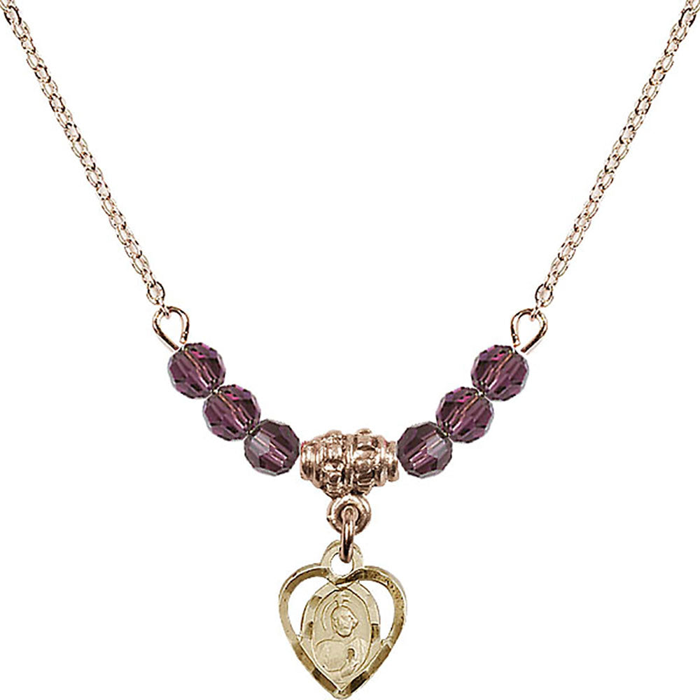 14kt Gold Filled Saint Jude Birthstone Necklace with Amethyst Beads - 5404