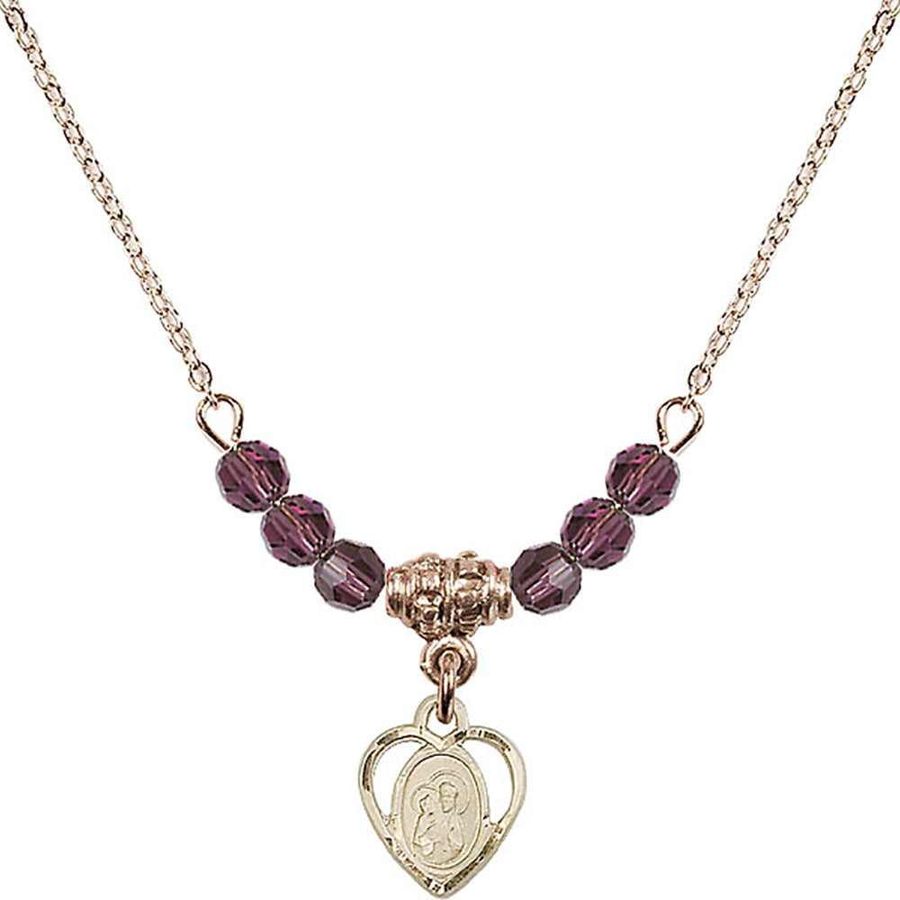 14kt Gold Filled Saint Ann Birthstone Necklace with Amethyst Beads - 5414