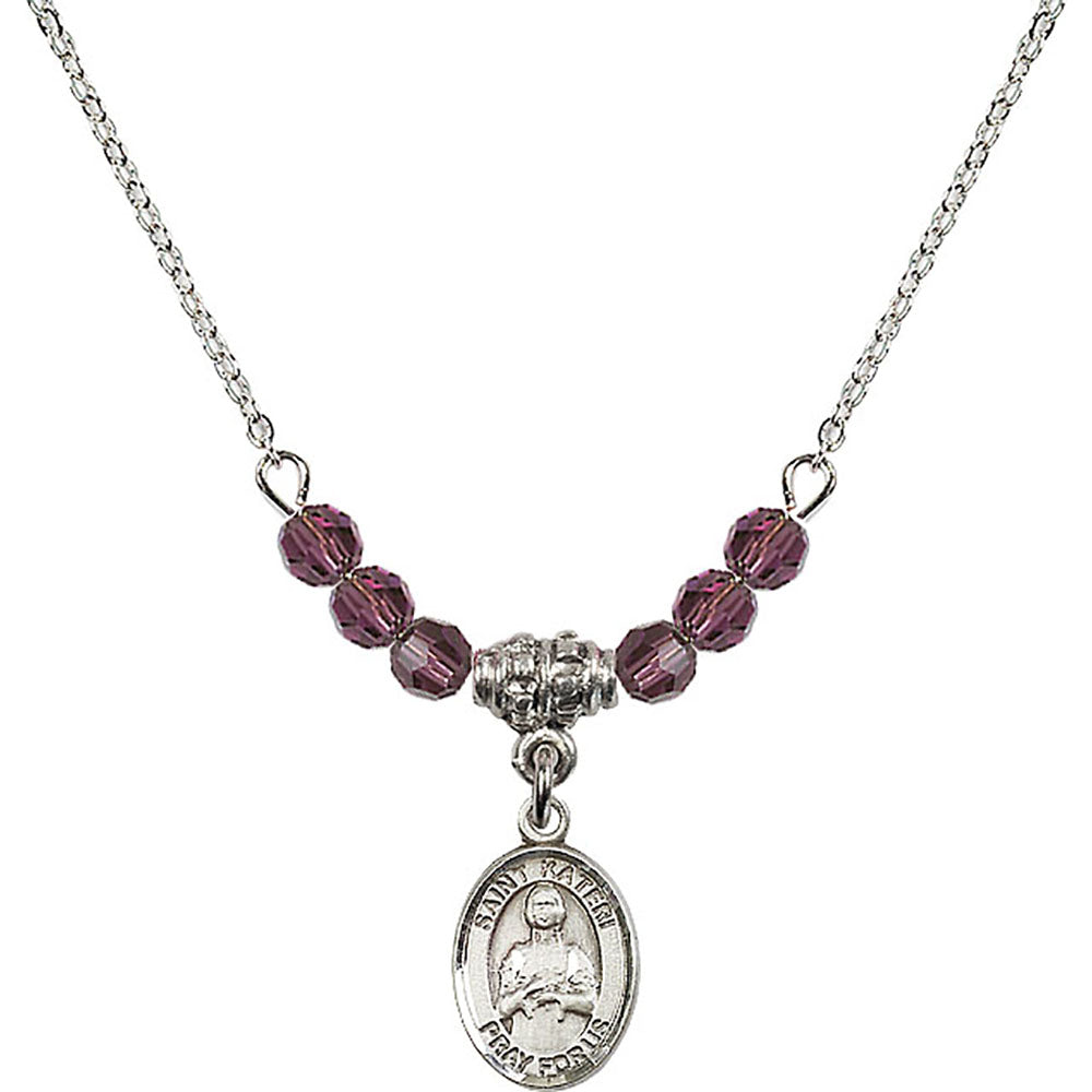 Sterling Silver Saint Kateri Tekakwitha Birthstone Necklace with Amethyst Beads - 9061