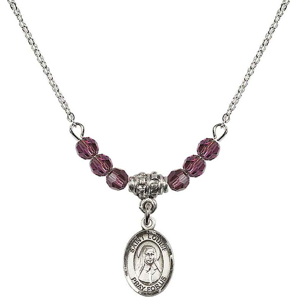 Sterling Silver Saint Louise de Marillac Birthstone Necklace with Amethyst Beads - 9064