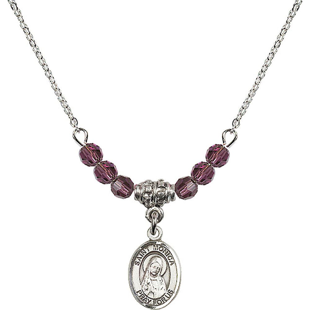 Sterling Silver Saint Monica Birthstone Necklace with Amethyst Beads - 9079