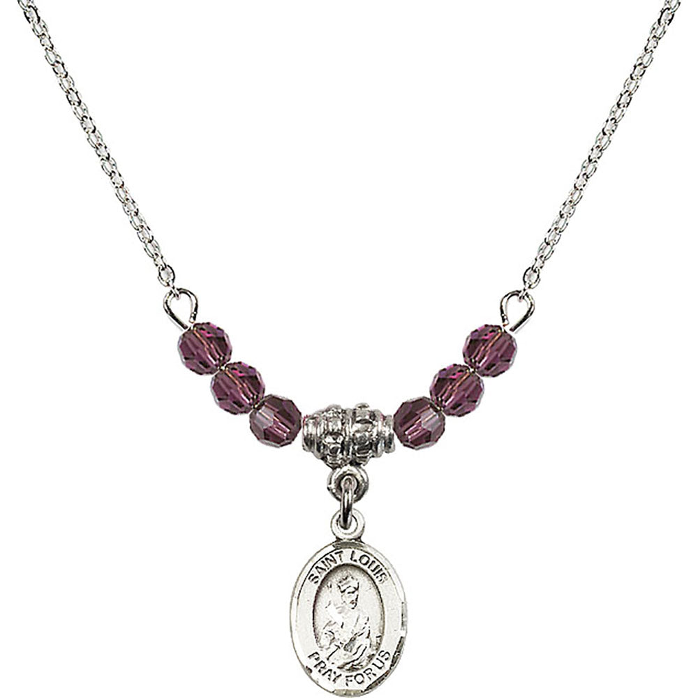 Sterling Silver Saint Louis Birthstone Necklace with Amethyst Beads - 9081