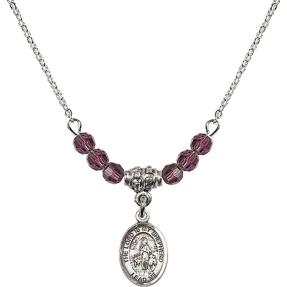 Sterling Silver Lord Is My Shepherd Birthstone Necklace with Amethyst Beads - 9119