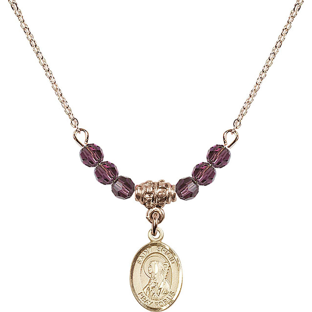 14kt Gold Filled Saint Brigid of Ireland Birthstone Necklace with Amethyst Beads - 9123