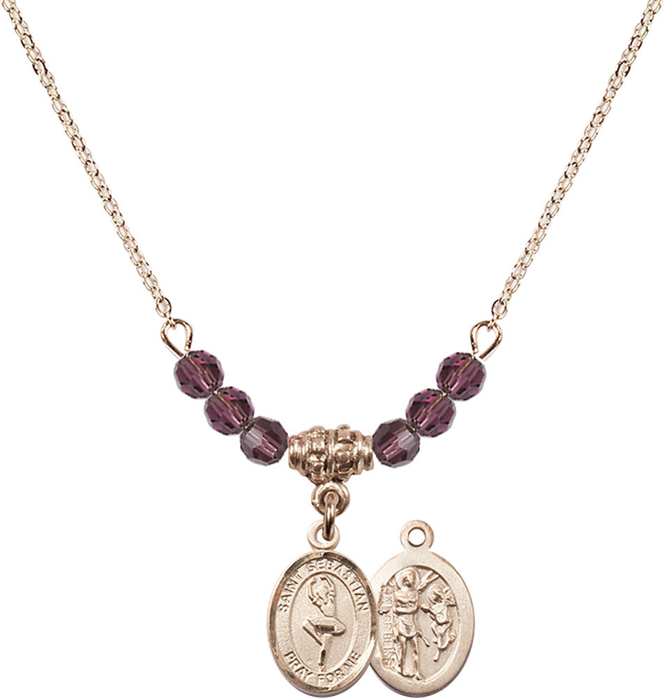 14kt Gold Filled Saint Sebastian/Dance Birthstone Necklace with Amethyst Beads - 9173