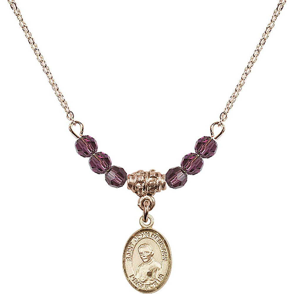 14kt Gold Filled Saint John Neumann Birthstone Necklace with Amethyst Beads - 9204