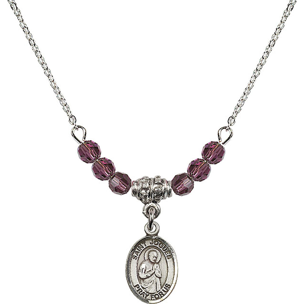 Sterling Silver Saint Isaac Jogues Birthstone Necklace with Amethyst Beads - 9212
