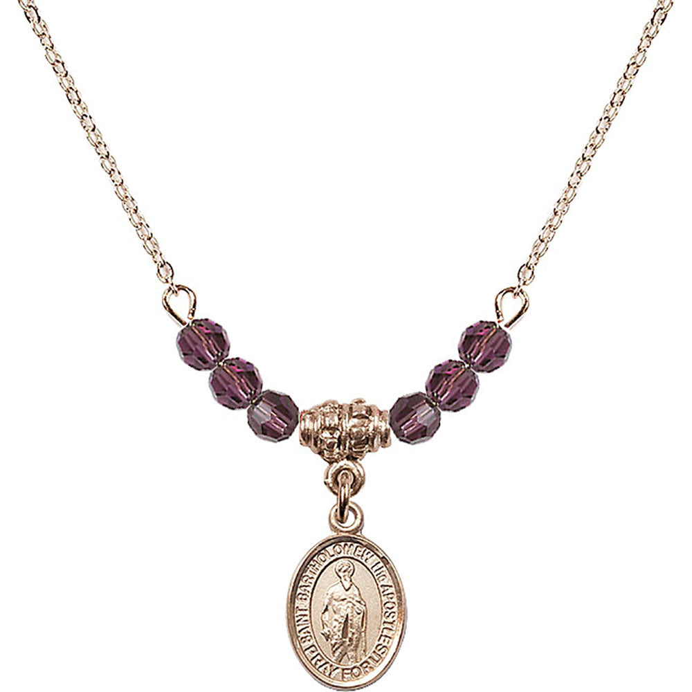 14kt Gold Filled Saint Bartholomew the Apostle Birthstone Necklace with Amethyst Beads - 9238