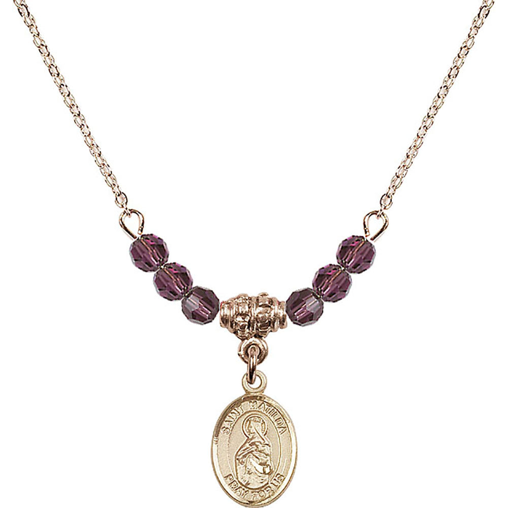 14kt Gold Filled Saint Matilda Birthstone Necklace with Amethyst Beads - 9239