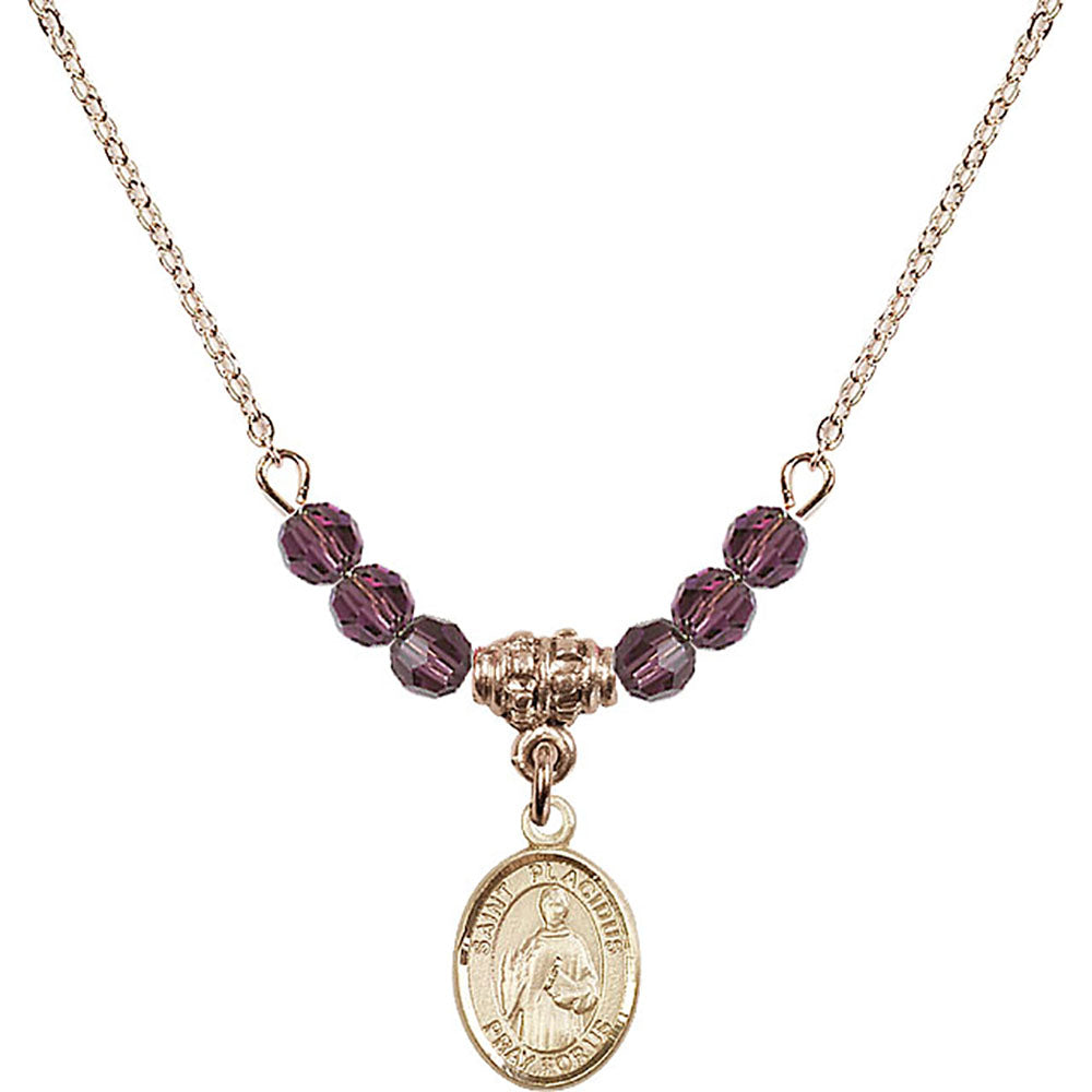 14kt Gold Filled Saint Placidus Birthstone Necklace with Amethyst Beads - 9240