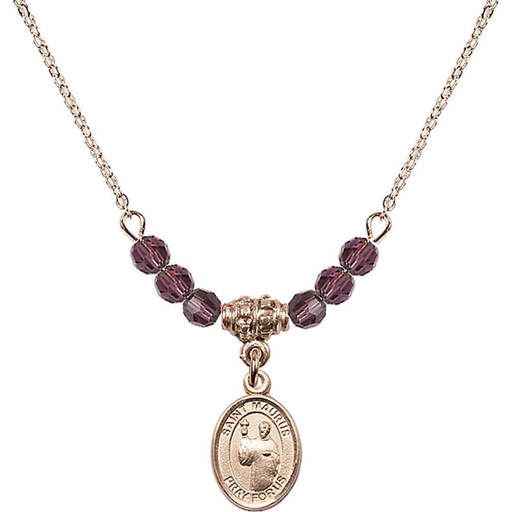 14kt Gold Filled Saint Maurus Birthstone Necklace with Amethyst Beads - 9241