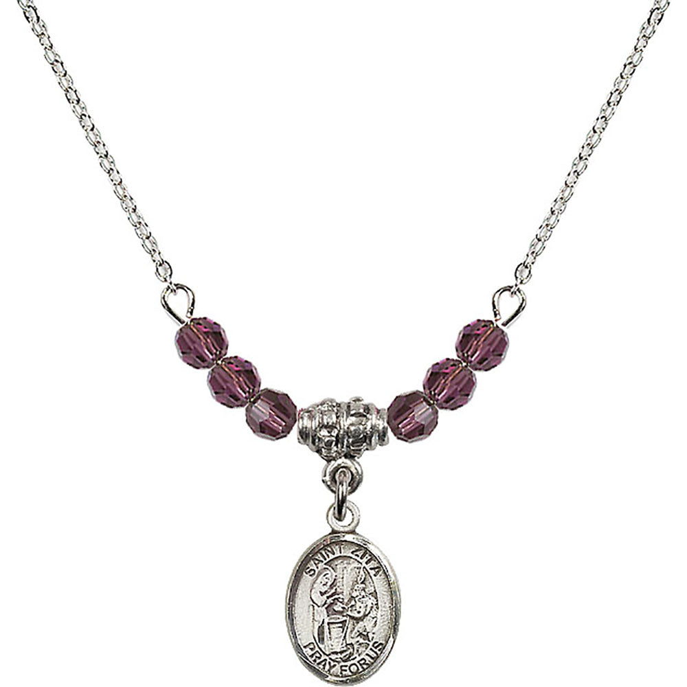 Sterling Silver Saint Zita Birthstone Necklace with Amethyst Beads - 9244