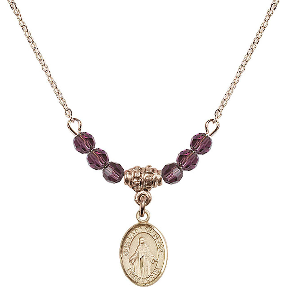 14kt Gold Filled Our Lady of Peace Birthstone Necklace with Amethyst Beads - 9245