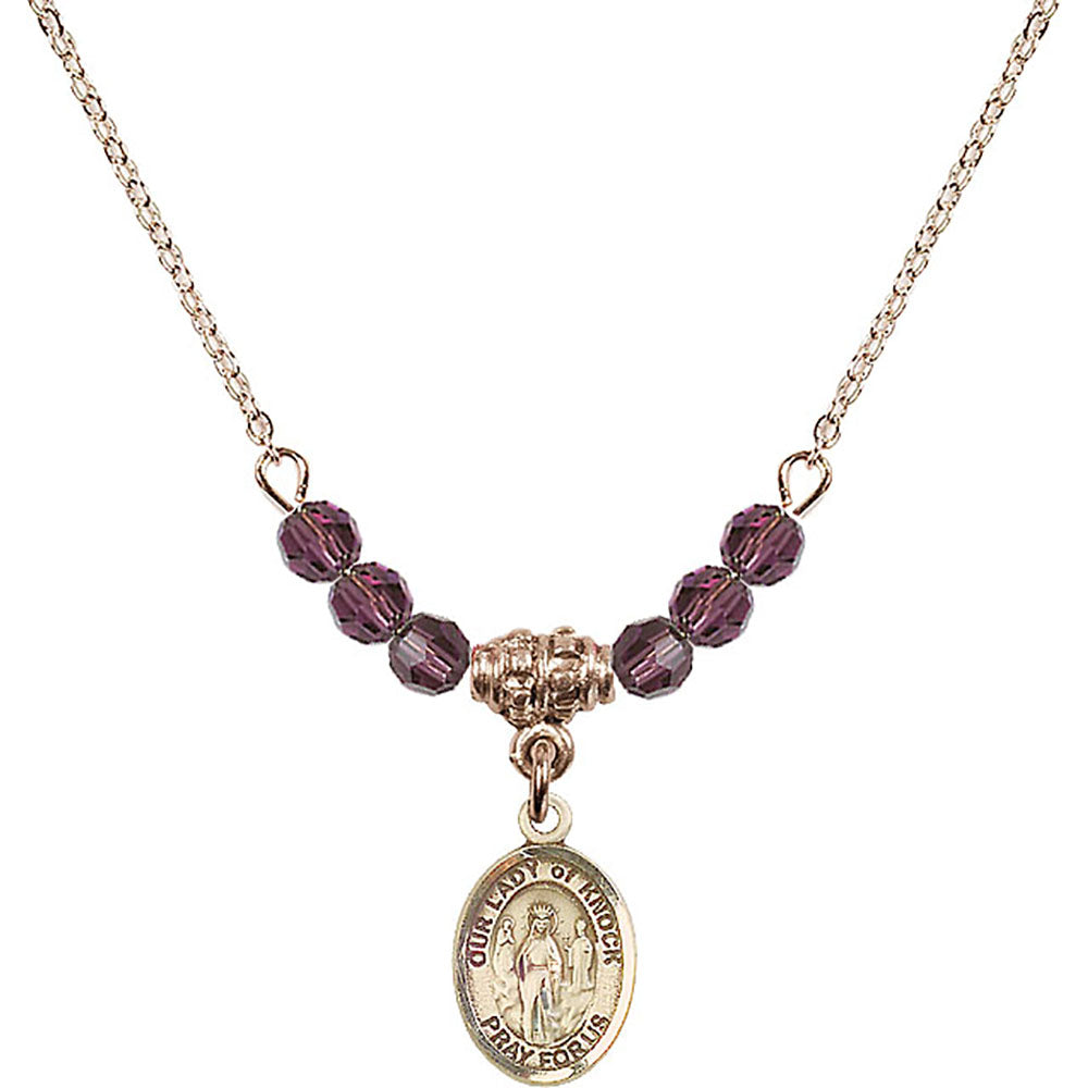14kt Gold Filled Our Lady of Knock Birthstone Necklace with Amethyst Beads - 9246