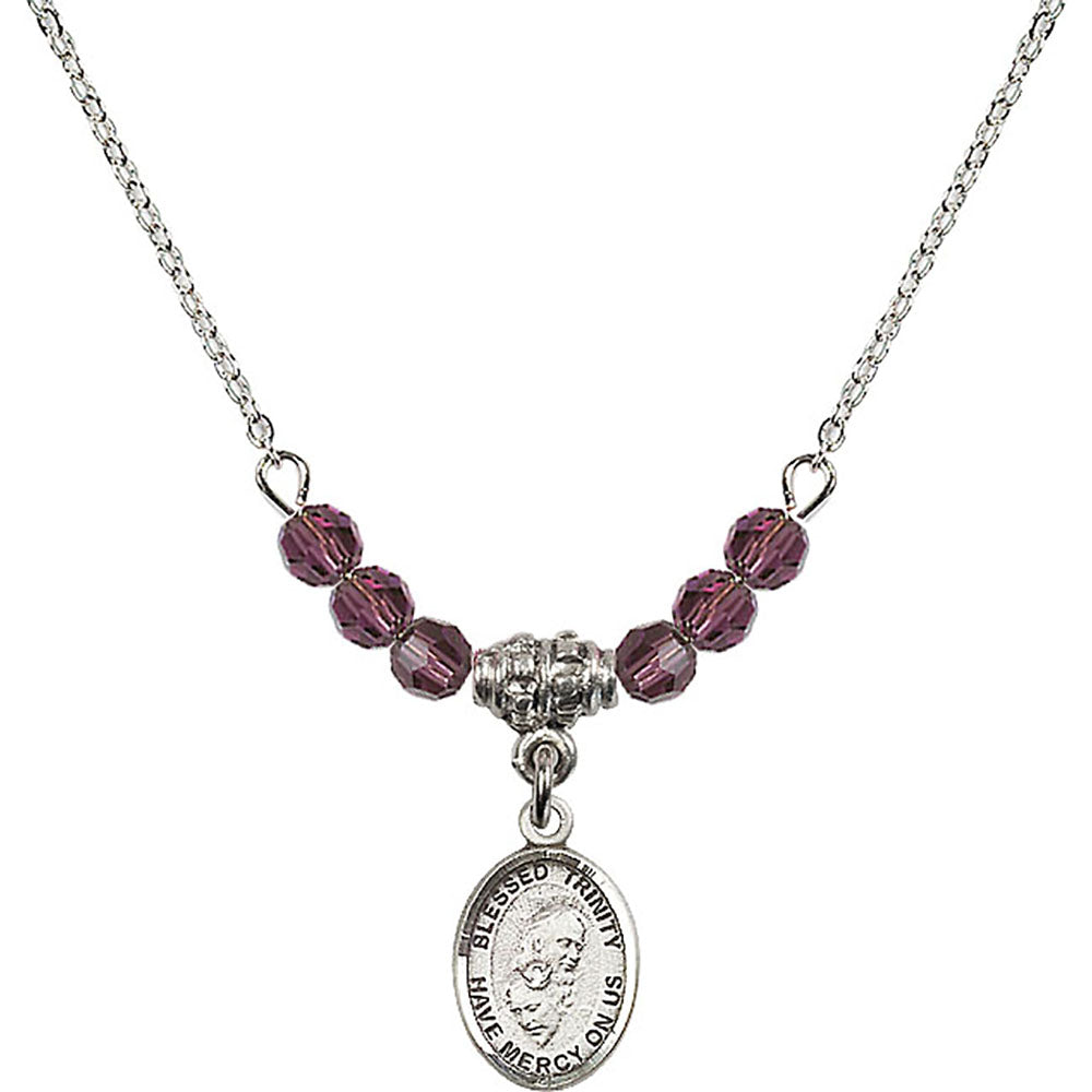 Sterling Silver Blessed Trinity Birthstone Necklace with Amethyst Beads - 9249