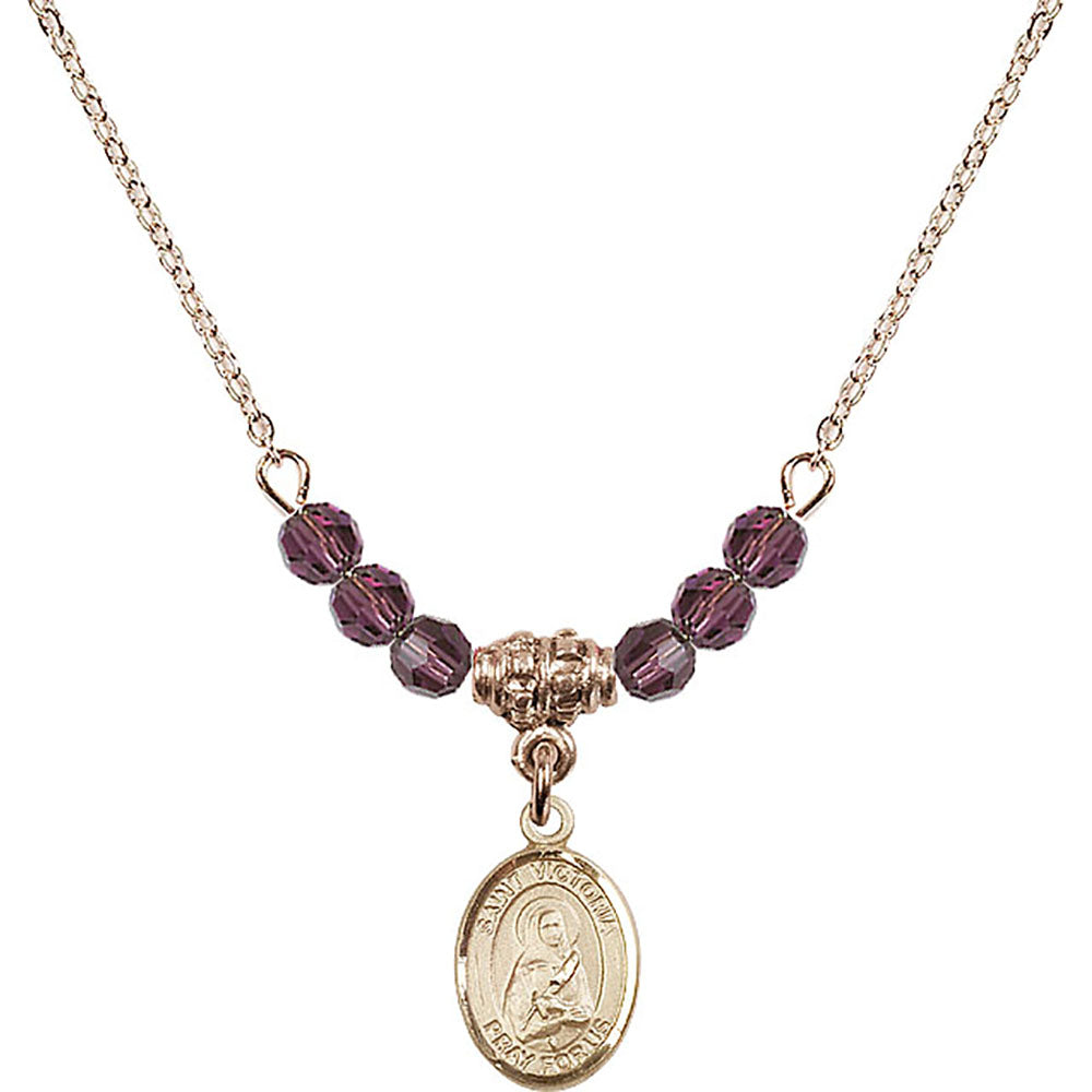 14kt Gold Filled Saint Victoria Birthstone Necklace with Amethyst Beads - 9253