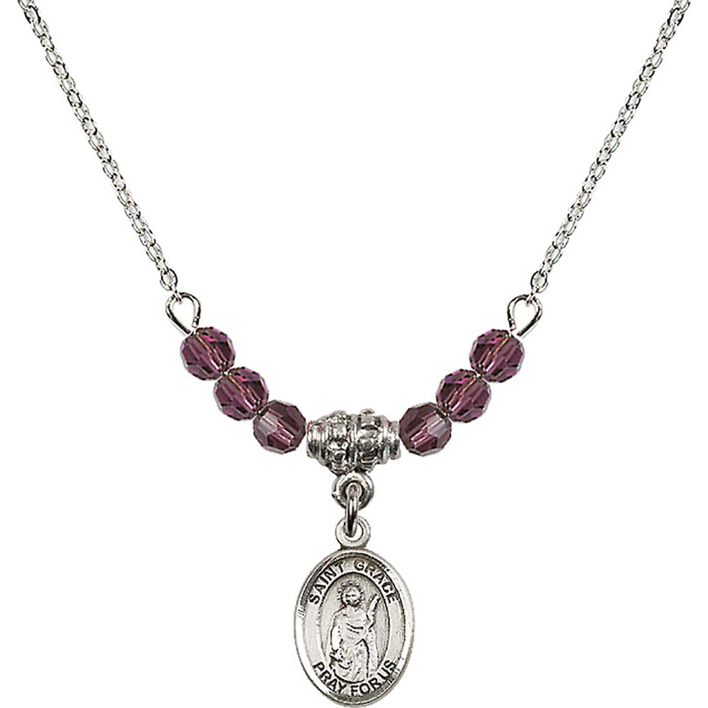 Sterling Silver Saint Grace Birthstone Necklace with Amethyst Beads - 9255