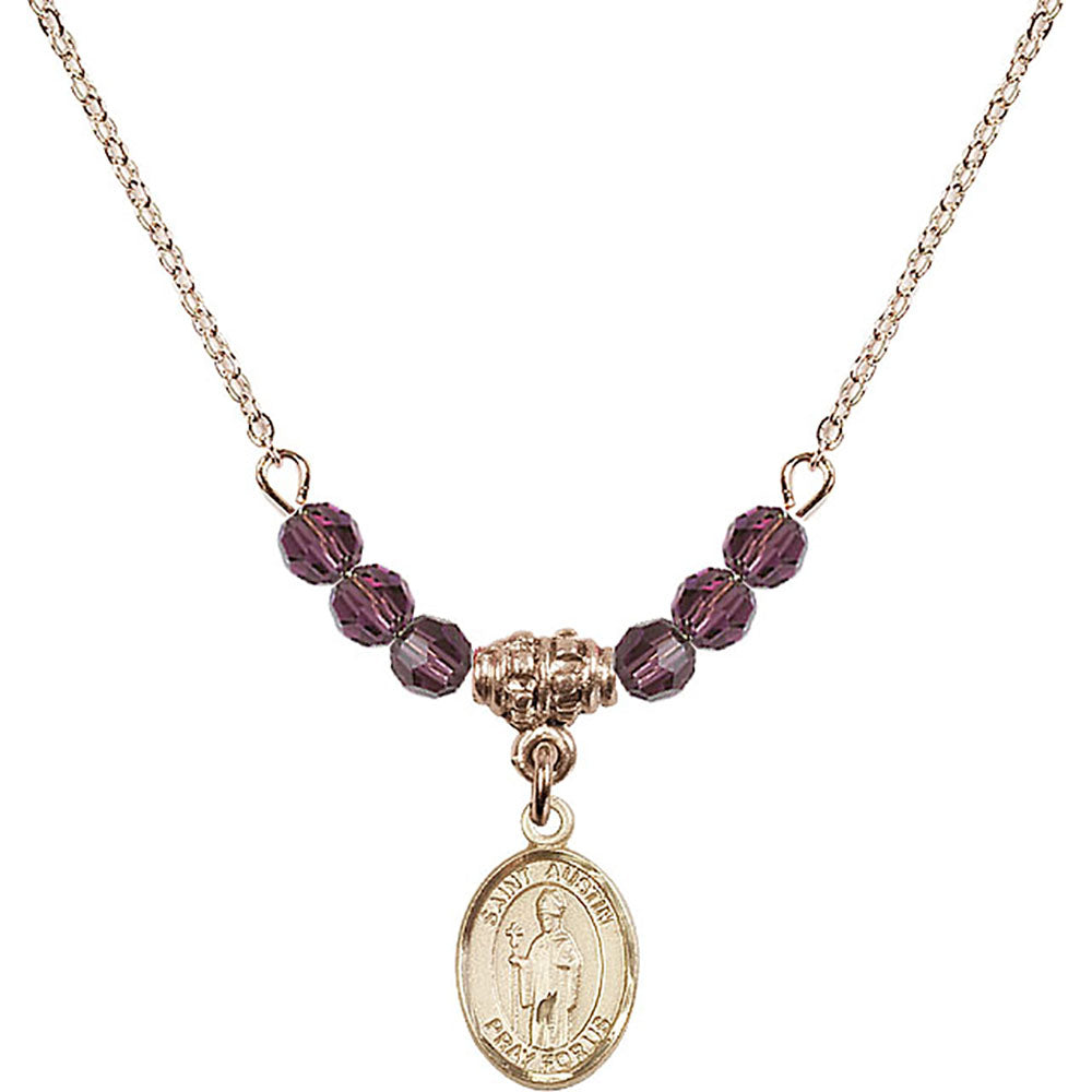 14kt Gold Filled Saint Austin Birthstone Necklace with Amethyst Beads - 9256