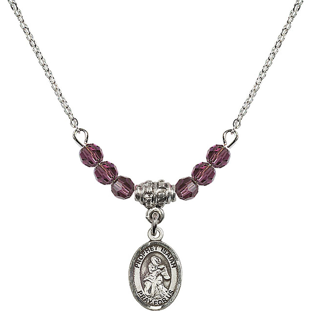 Sterling Silver Saint Isaiah Birthstone Necklace with Amethyst Beads - 9258