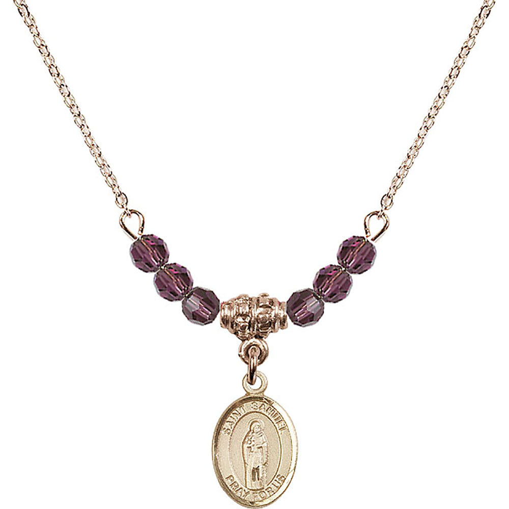 14kt Gold Filled Saint Samuel Birthstone Necklace with Amethyst Beads - 9259