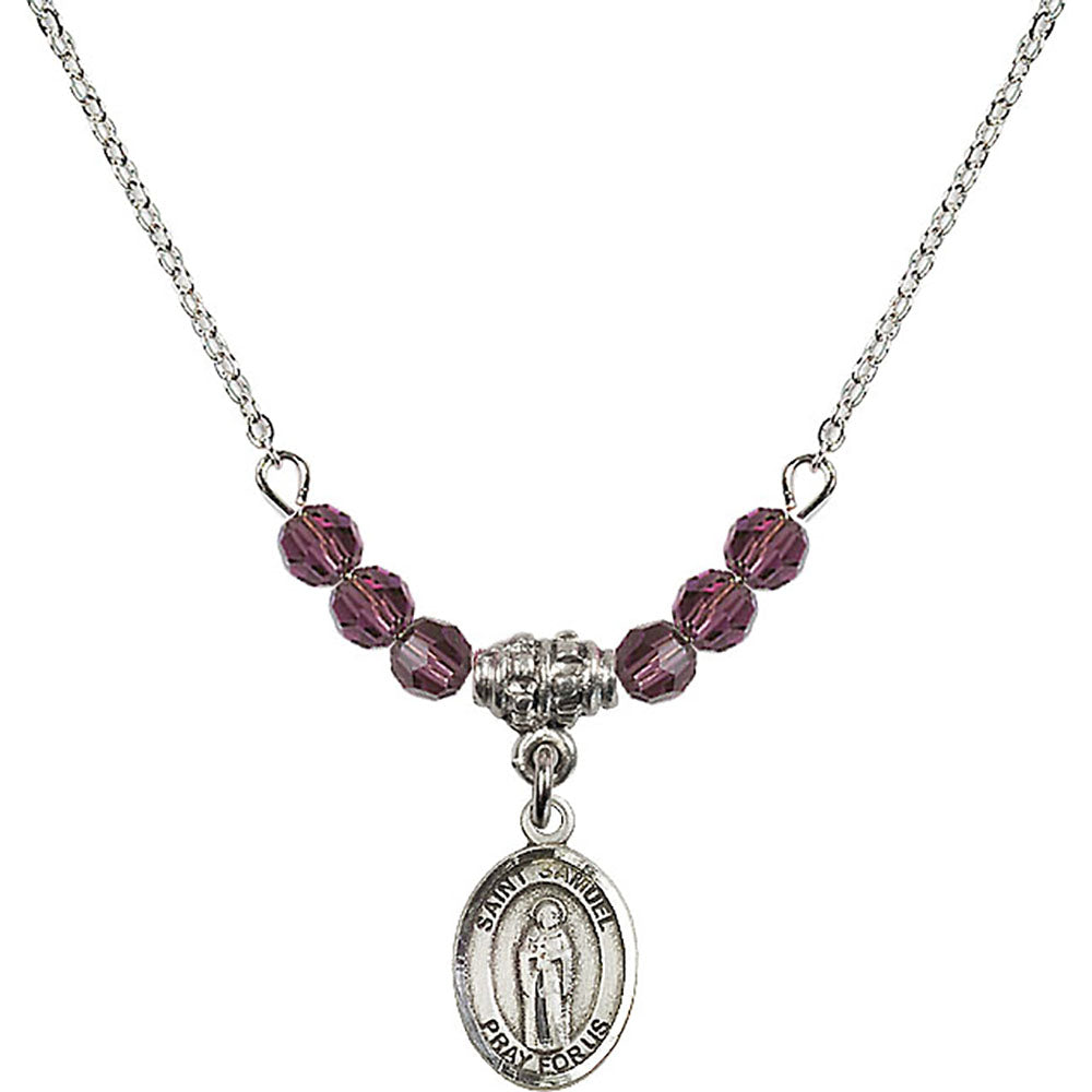 Sterling Silver Saint Samuel Birthstone Necklace with Amethyst Beads - 9259