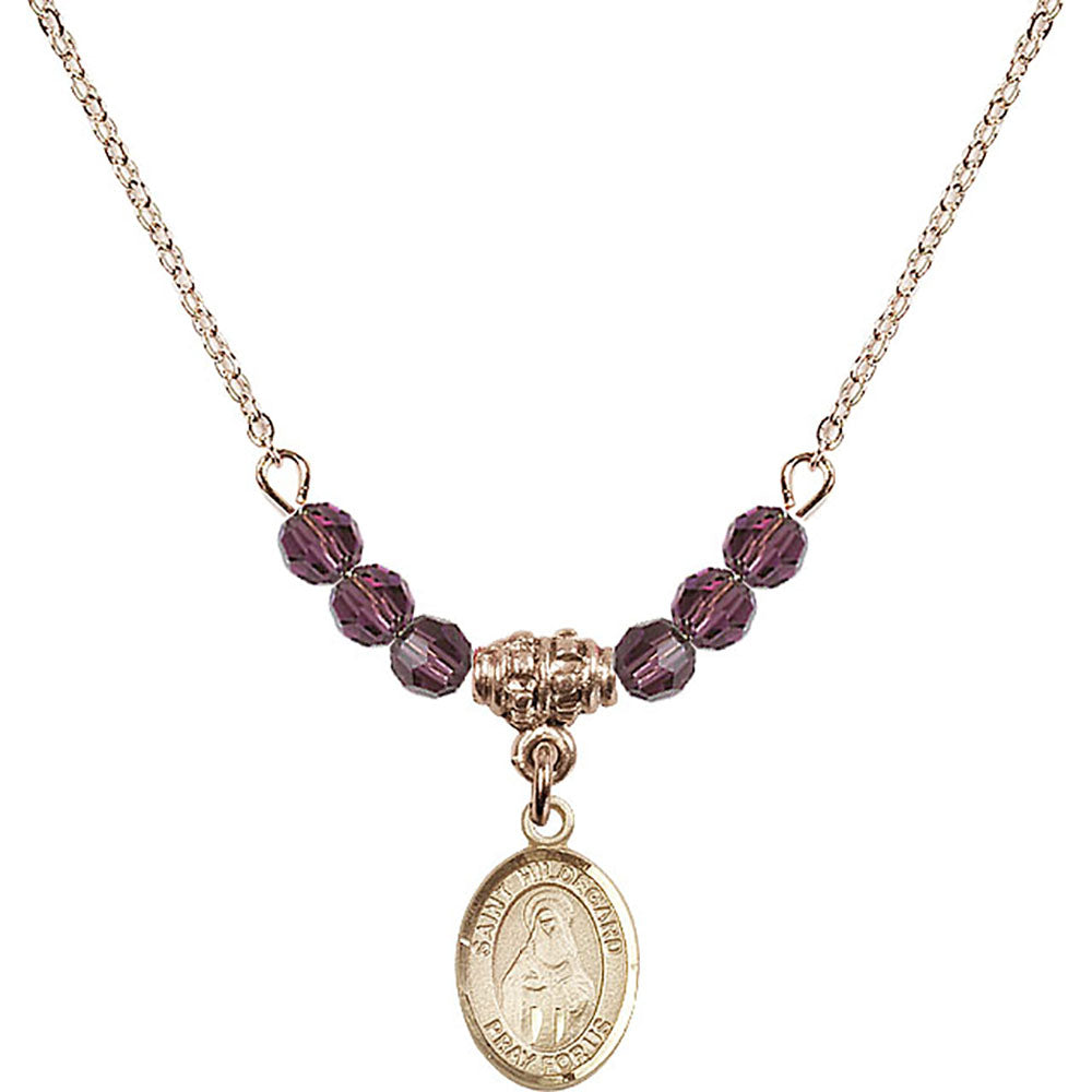 14kt Gold Filled Saint Hildegard von Bingen Birthstone Necklace with Amethyst Beads - 9260