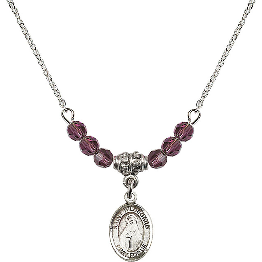 Sterling Silver Saint Hildegard von Bingen Birthstone Necklace with Amethyst Beads - 9260