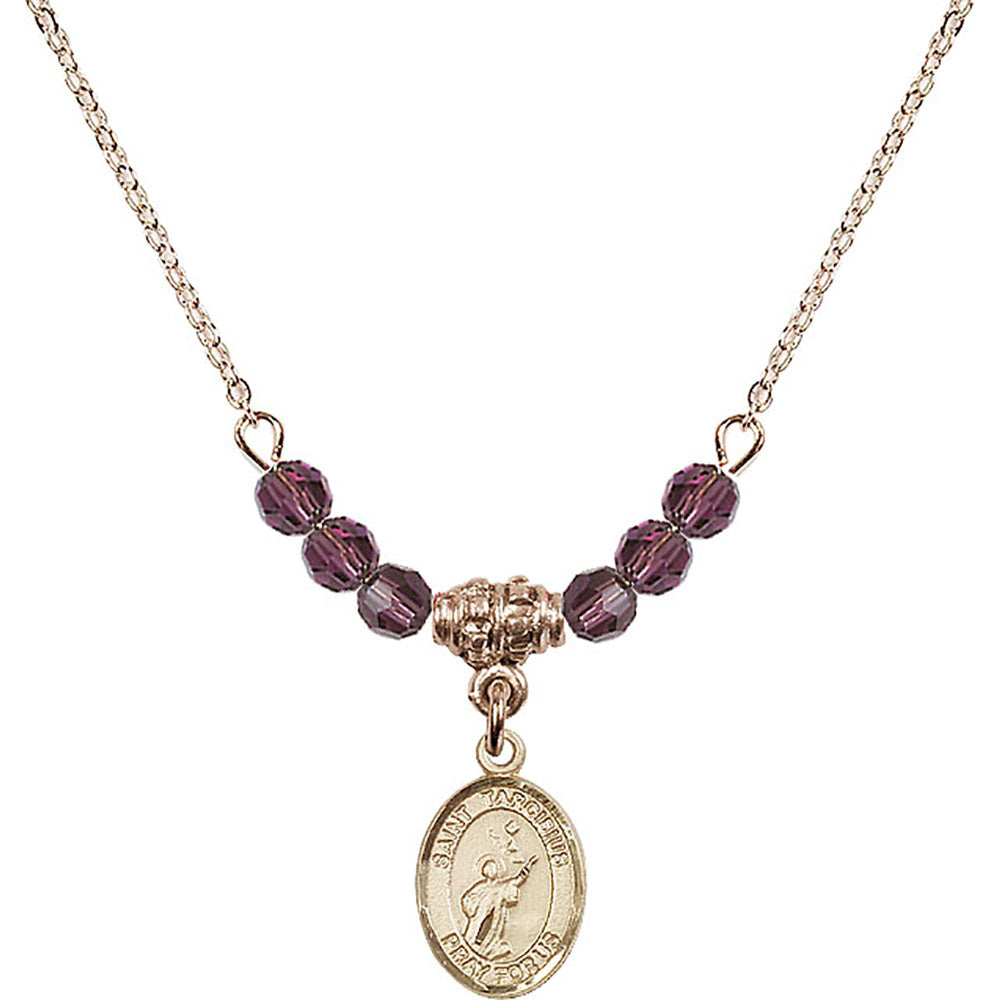 14kt Gold Filled Saint Tarcisius Birthstone Necklace with Amethyst Beads - 9261