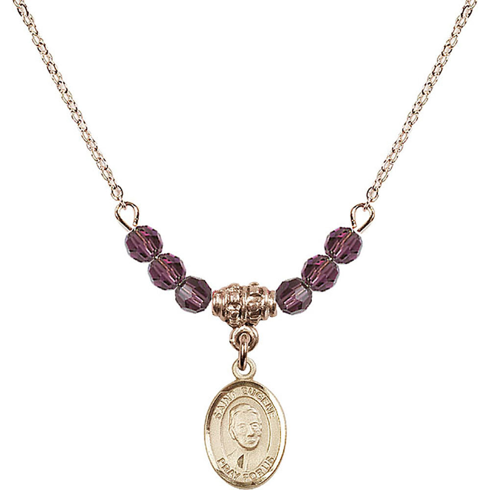 14kt Gold Filled Saint Eugene de Mazenod Birthstone Necklace with Amethyst Beads - 9266