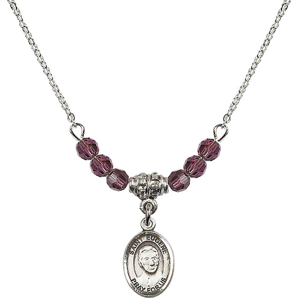 Sterling Silver Saint Eugene de Mazenod Birthstone Necklace with Amethyst Beads - 9266