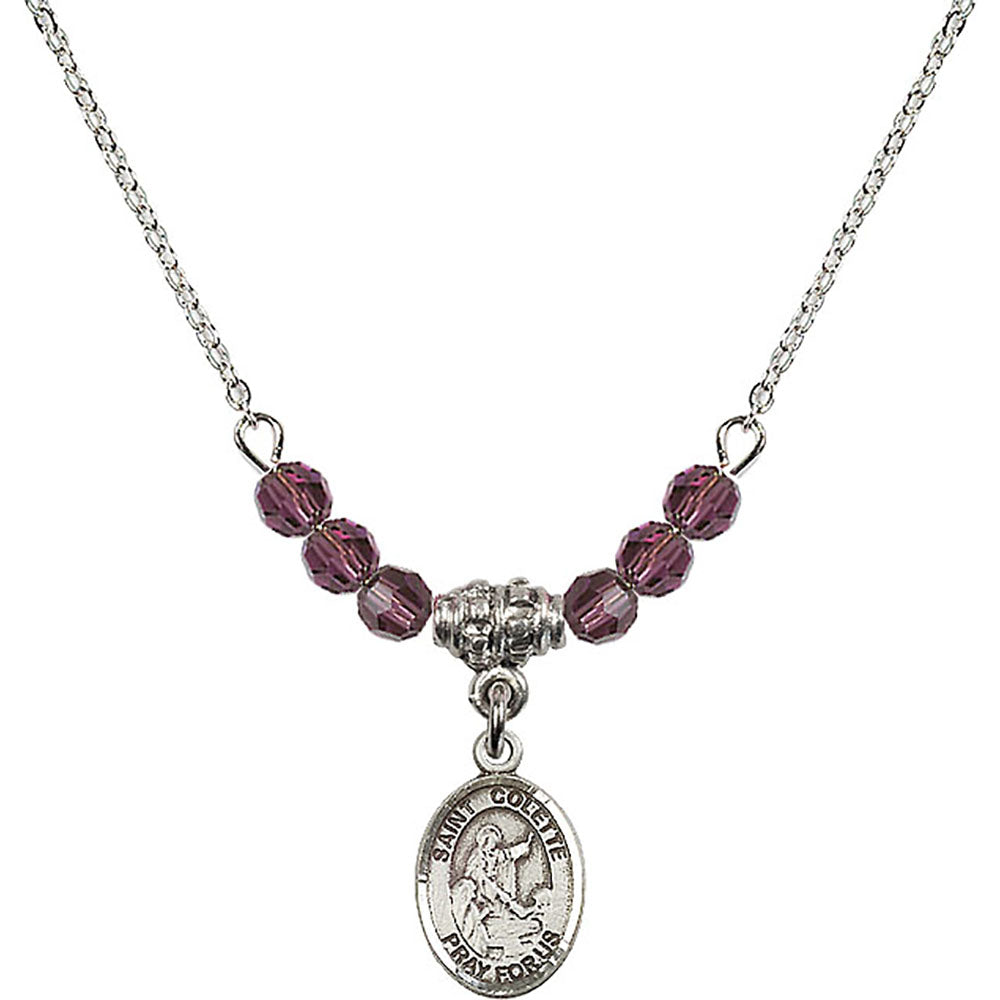 Sterling Silver Saint Colette Birthstone Necklace with Amethyst Beads - 9268