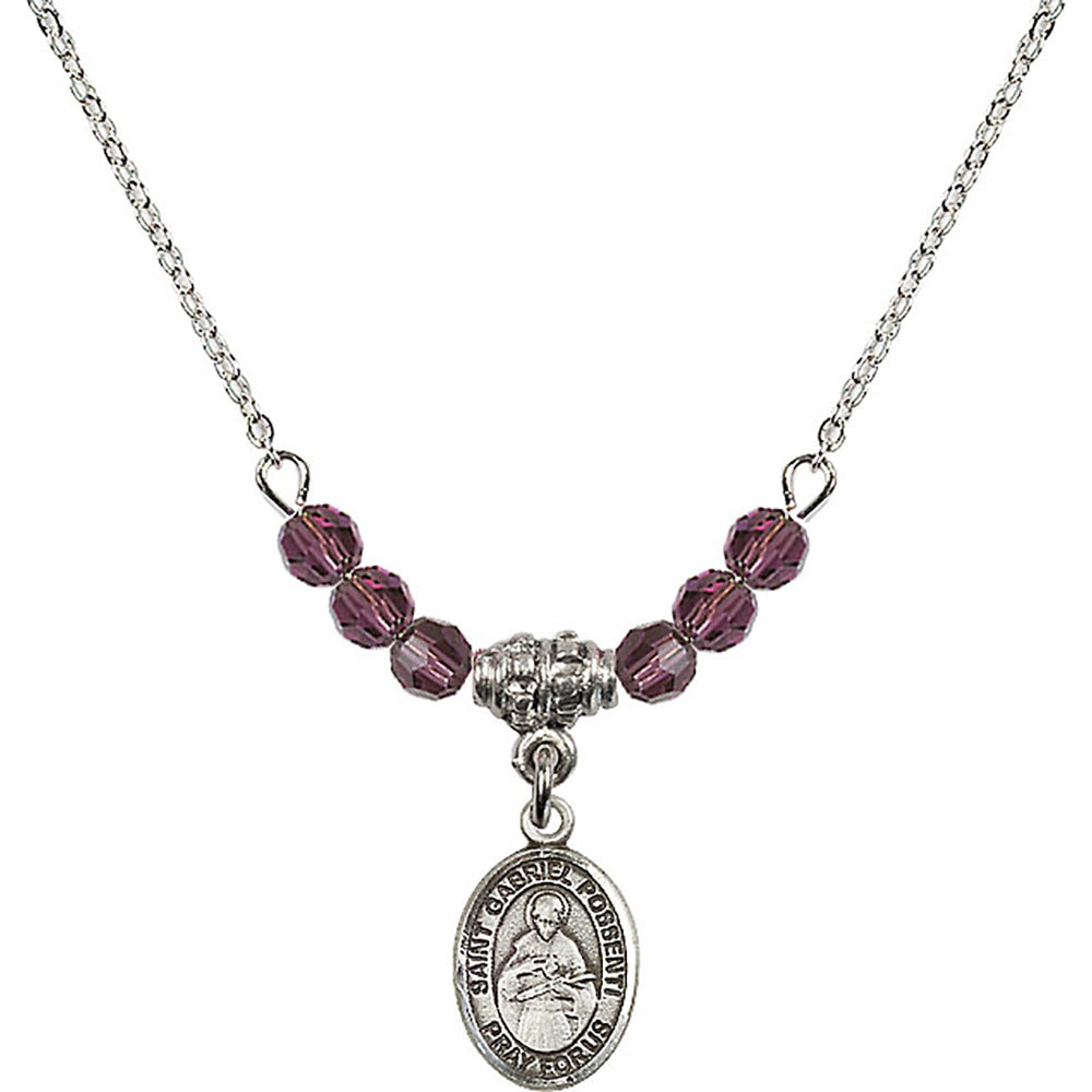 Sterling Silver Saint Gabriel Possenti Birthstone Necklace with Amethyst Beads - 9279