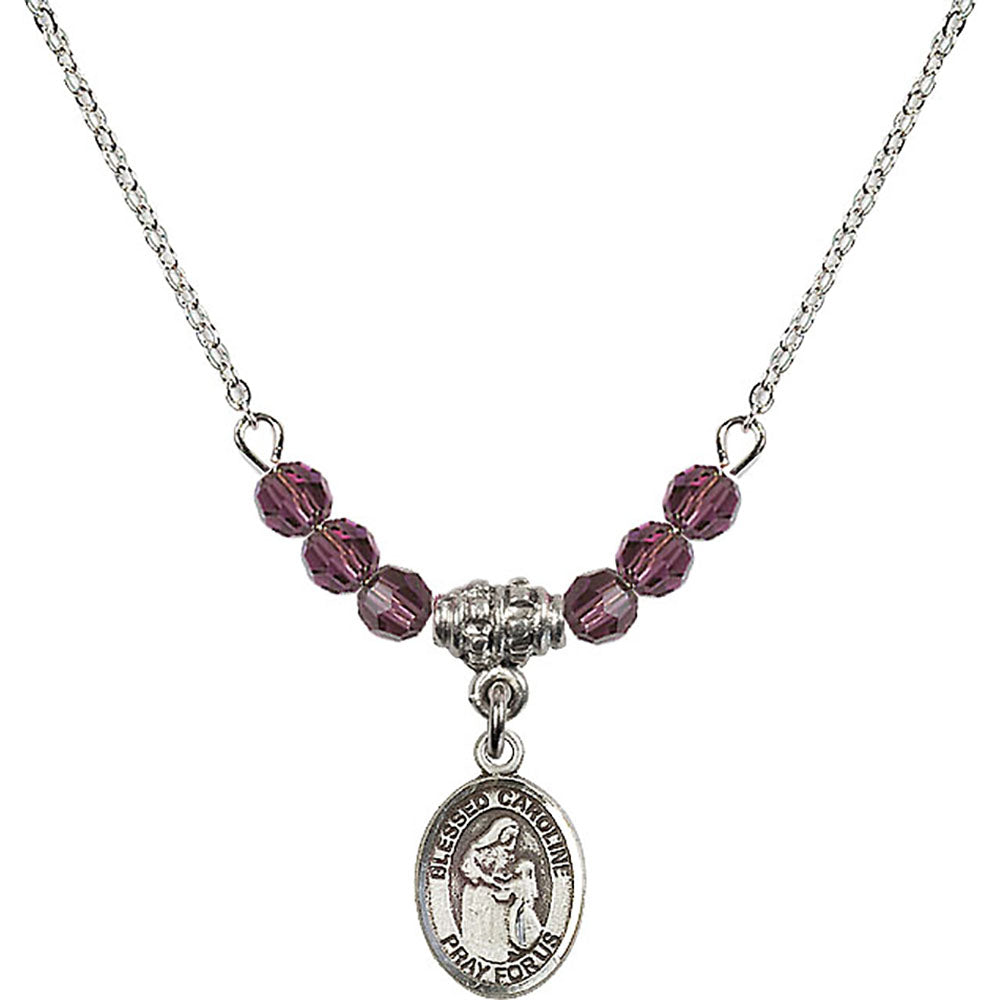 Sterling Silver Blessed Caroline Gerhardinger Birthstone Necklace with Amethyst Beads - 9281