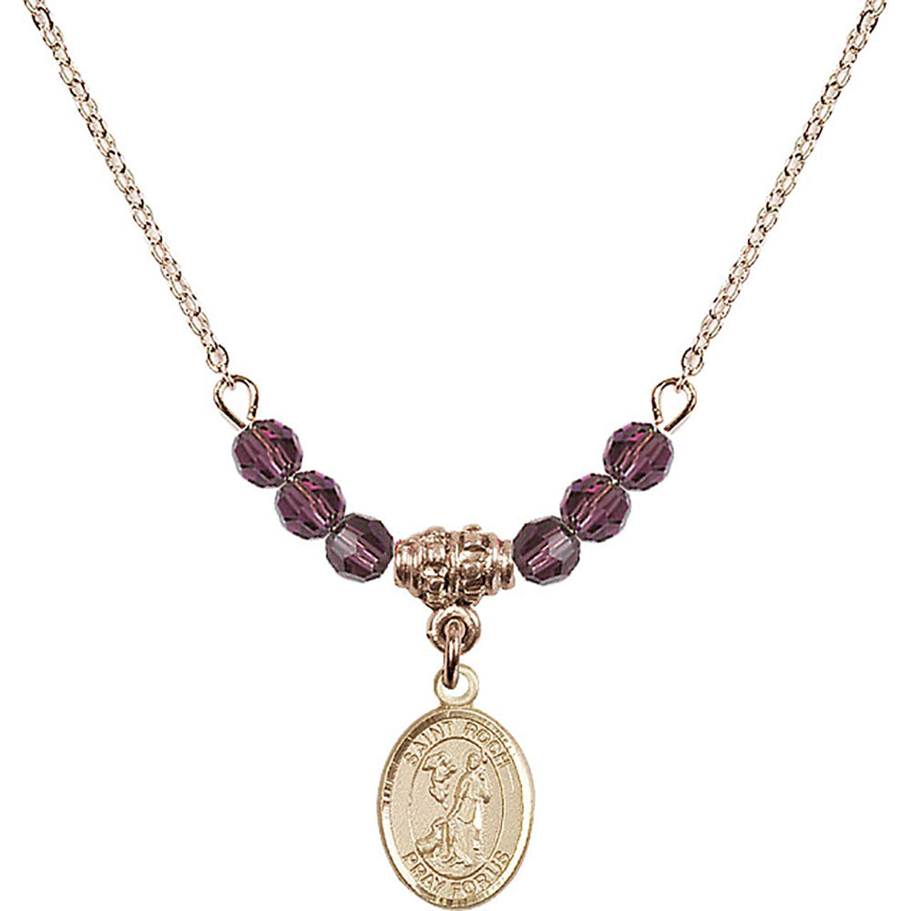 14kt Gold Filled Saint Roch Birthstone Necklace with Amethyst Beads - 9310