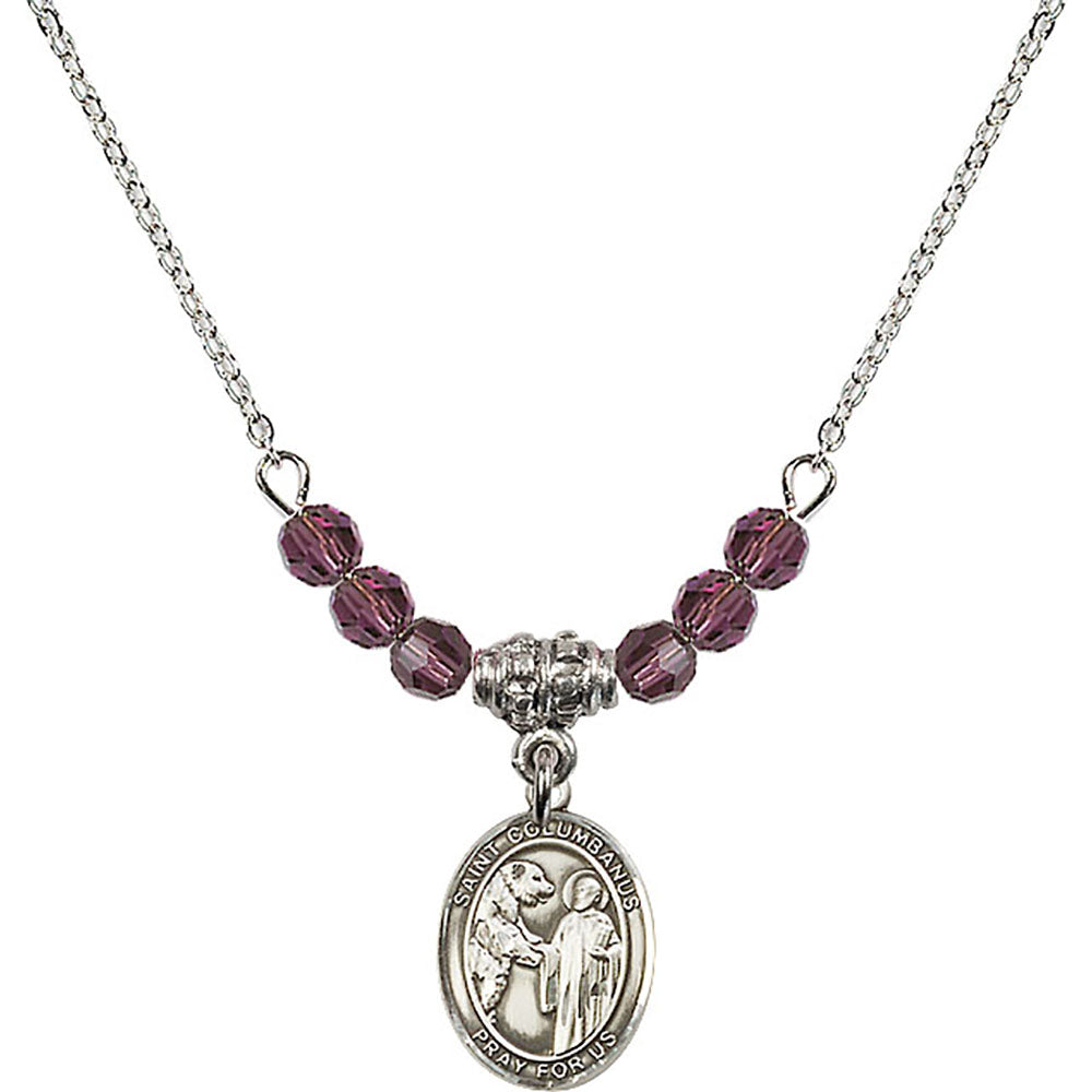 Sterling Silver Saint Columbanus Birthstone Necklace with Amethyst Beads - 9321
