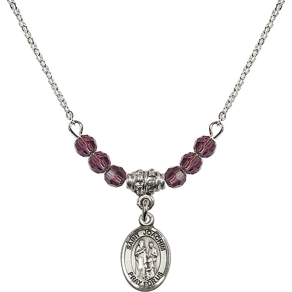 Sterling Silver Saint Joachim Birthstone Necklace with Amethyst Beads - 9348
