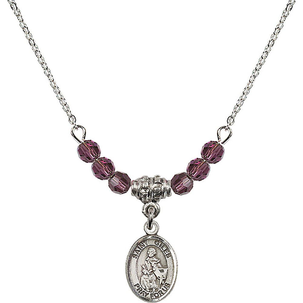 Sterling Silver Saint Giles Birthstone Necklace with Amethyst Beads - 9349