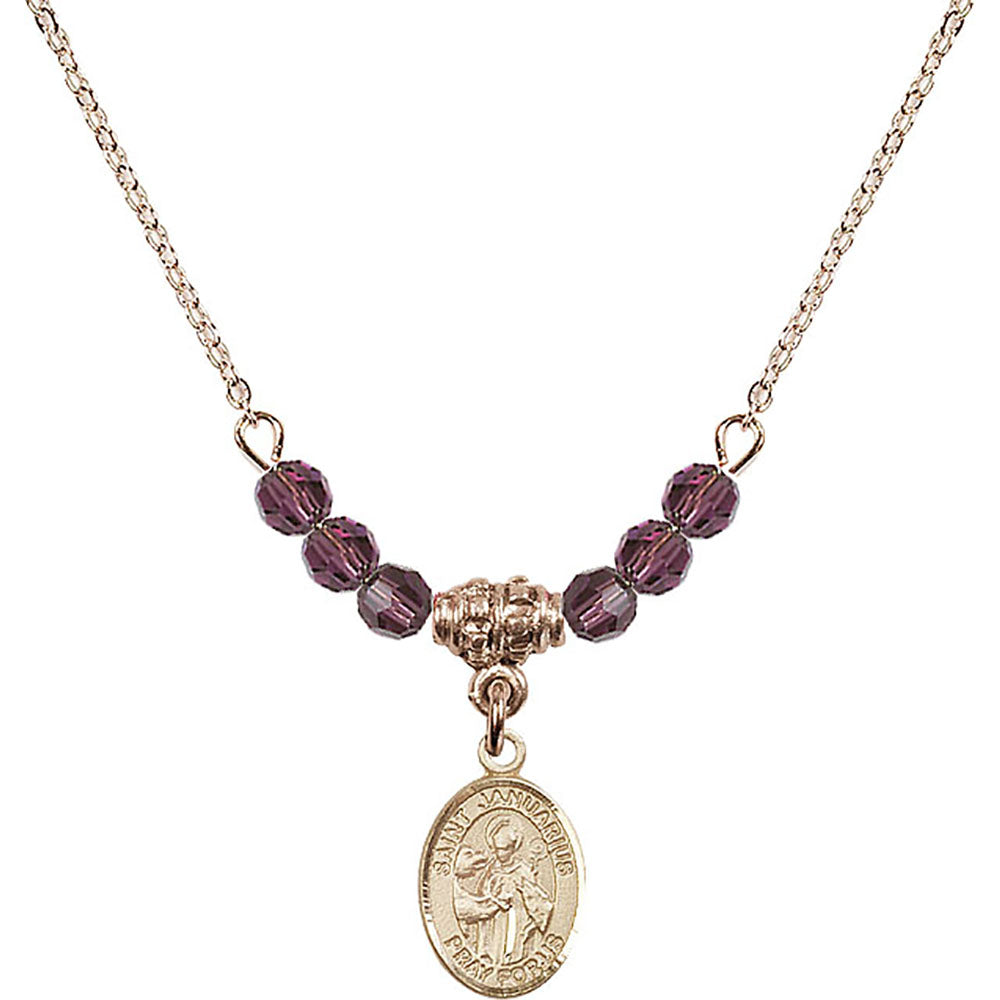 14kt Gold Filled Saint Januarius Birthstone Necklace with Amethyst Beads - 9351