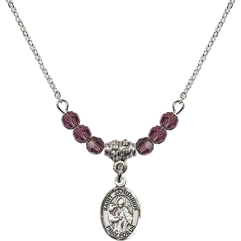 Sterling Silver Saint Januarius Birthstone Necklace with Amethyst Beads - 9351
