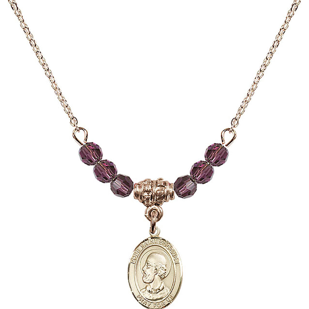 14kt Gold Filled Pope Saint Eugene I Birthstone Necklace with Amethyst Beads - 9352