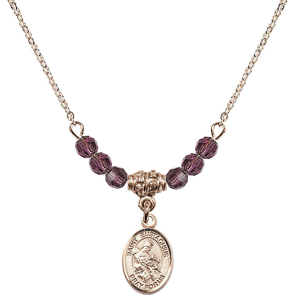 14kt Gold Filled Saint Eustachius Birthstone Necklace with Amethyst Beads - 9356