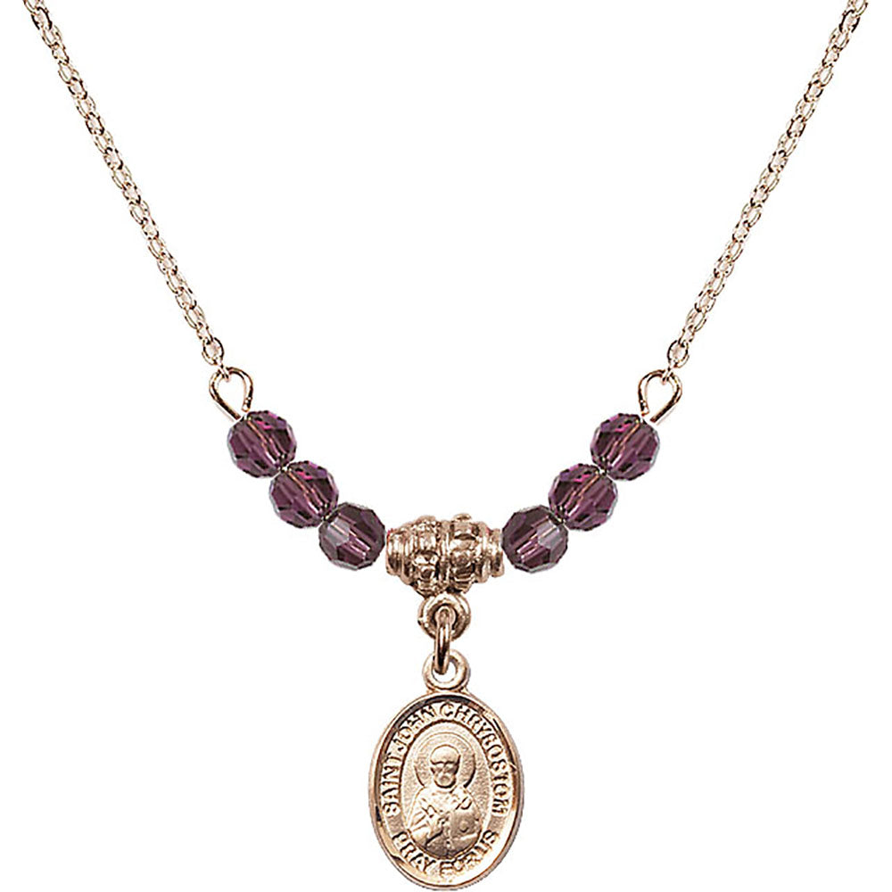 14kt Gold Filled Saint John Licci Birthstone Necklace with Amethyst Beads - 9358
