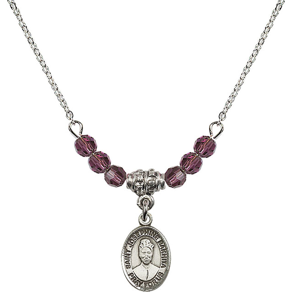 Sterling Silver Saint Josephine Bakhita Birthstone Necklace with Amethyst Beads - 9360