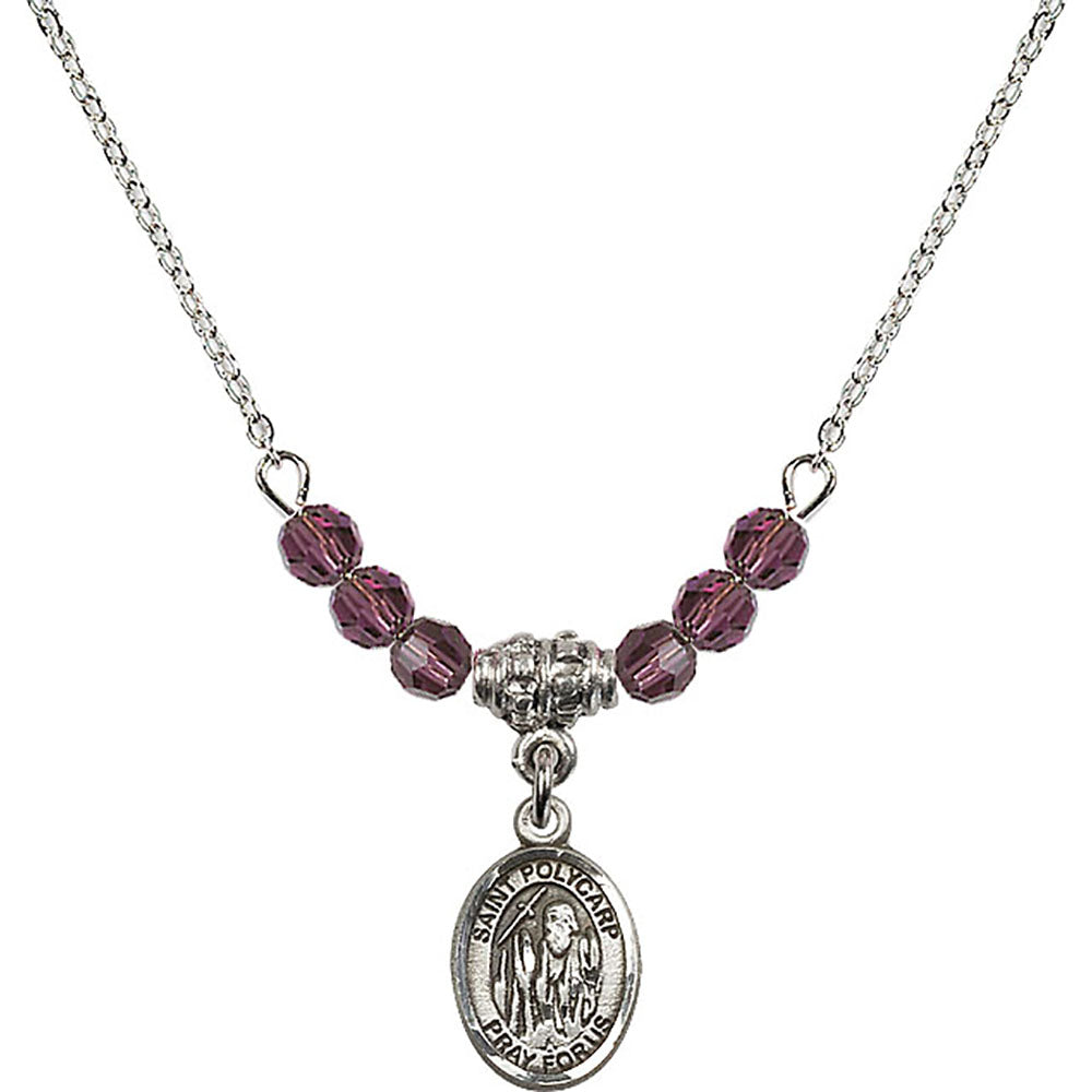 Sterling Silver Saint Polycarp of Smyrna Birthstone Necklace with Amethyst Beads - 9363