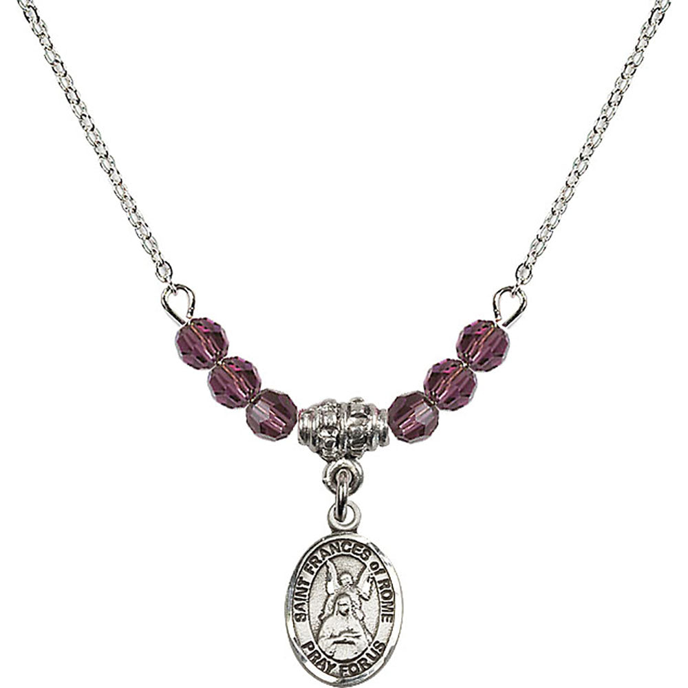 Sterling Silver Saint Frances of Rome Birthstone Necklace with Amethyst Beads - 9365