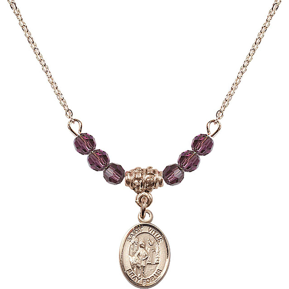14kt Gold Filled Saint Vitus Birthstone Necklace with Amethyst Beads - 9368