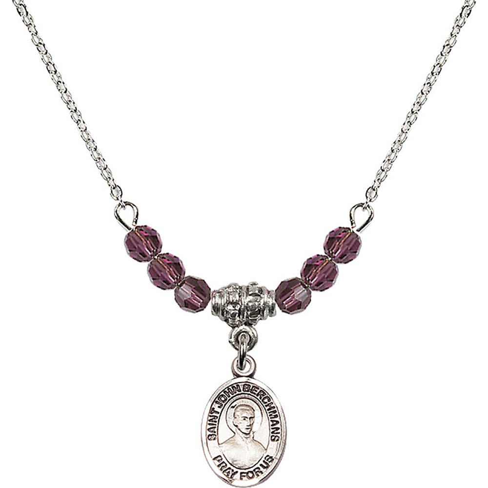 Sterling Silver Saint John Berchmans Birthstone Necklace with Amethyst Beads - 9370