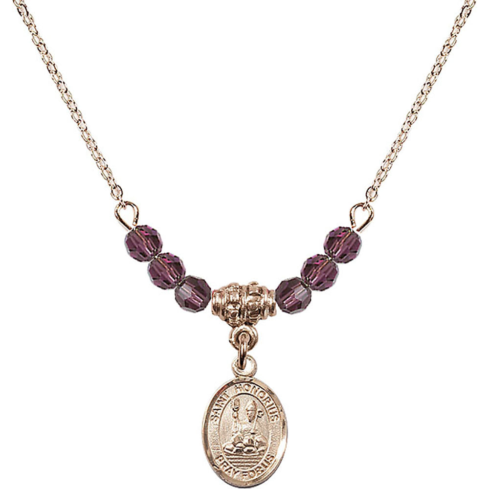 14kt Gold Filled Saint Honorius of Amiens Birthstone Necklace with Amethyst Beads - 9376