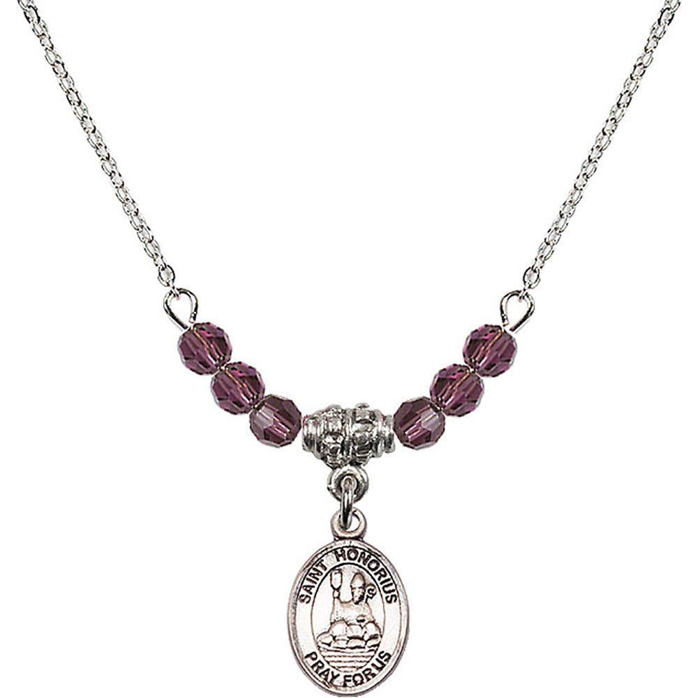 Sterling Silver Saint Honorius of Amiens Birthstone Necklace with Amethyst Beads - 9376